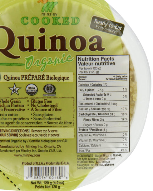 MINSLEY 4.2 oz. (Pack 12) Cooked Organic Quinoa