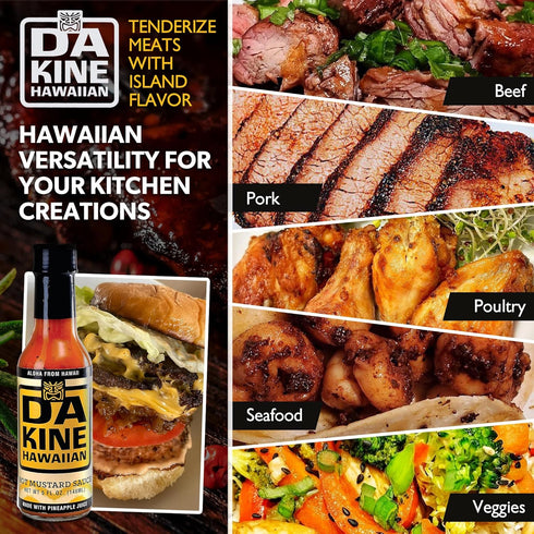 Da Kine Hawaiian 5 oz. 3-Pack) Hot Mustard Sauce - Made with Pineapple Juice for Meat Tenderizing, Ideal for Dipping