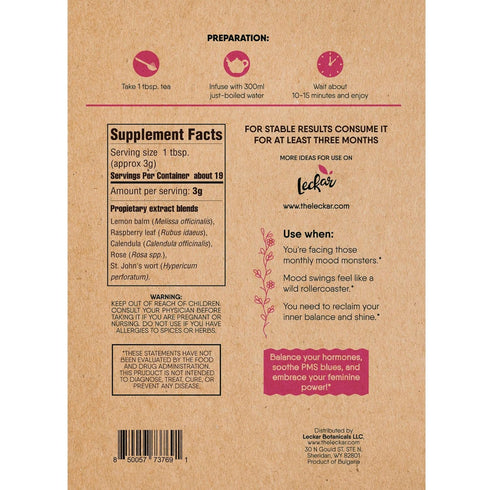 Leckar Raw Herbs for Women Herbal Tea Blend with Lemon balm, Raspberry leaf, Calendula, Rose, St. John's wort (Herbal
