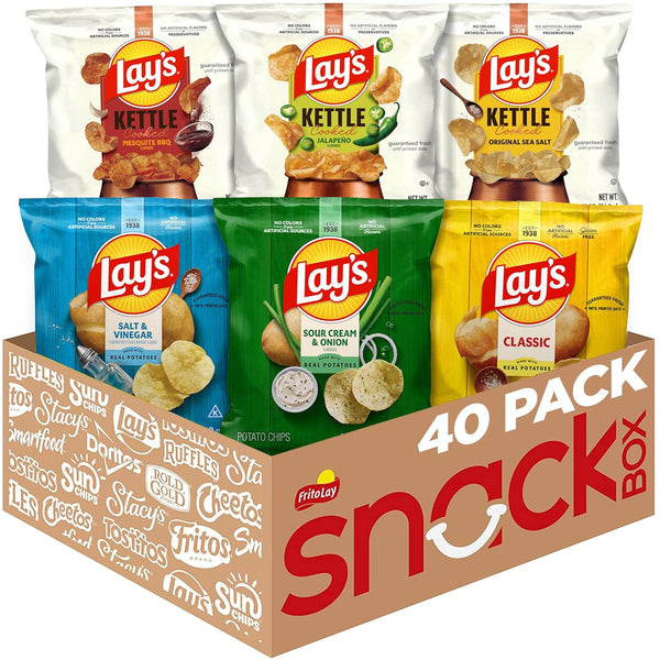 Lay's Potato Chips, Regular & Kettle Cooked Variety Pack, Single Serve Bags,