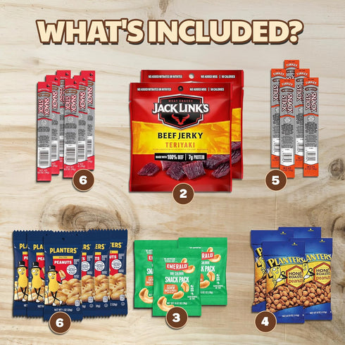 Yummey Pack (26 Count) Packs Jerky & Nuts Variety Beef Jerky, Beef Sticks, Turkey Sticks, Cashews, Honey Roasted