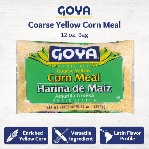 12oz. Yellow Corn Meal by Goya, Harina De Maiz, Coarse Corn Flour for Cooking Polenta, Cornbread, Fish Fry, and More
