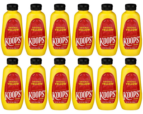 Koops' Original Yellow Mustard 12 Oz, Gourmet Mustard, Gluten-Free, Kosher, Made in USA