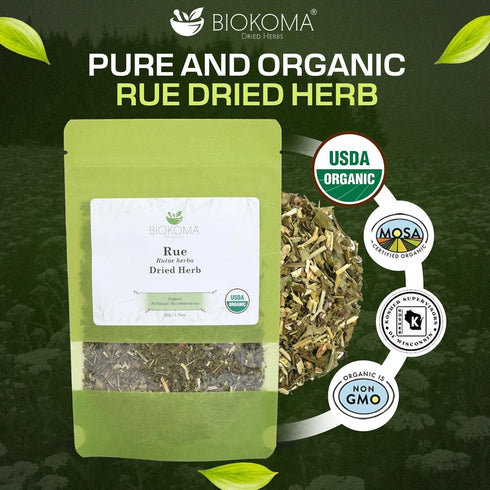 50g Biokoma Organic Rue Dried Herb Premium Loose Leaf Ruta Graveolens USDA Organic Herbal Tea Aromatic Sachets