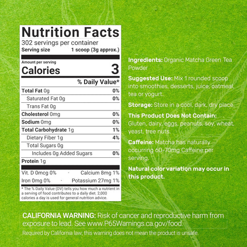 DEAL SUPPLEMENT 2 lb (907g) Organic Matcha Green Tea Powder, | First Harvest, Culinary Grade | Japanese Sourced Cafe