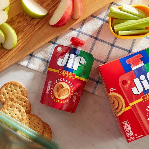 5 oz. 6 count Jif Portable Squeeze Creamy Peanut Butter, Resealable Pouch