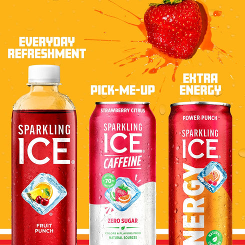 Vitamins,16 oz (Pack 12) Sparkling Ice Caffeine Strawberry Citrus Sparkling Water with Caffeine, Zero Sugar