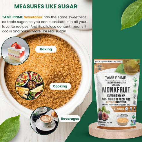 1 lb (454 1:1 0 0 Tame prime USDA Organic Brown Monkfruit sweetener with Allulose from figs, g), sweet like brown