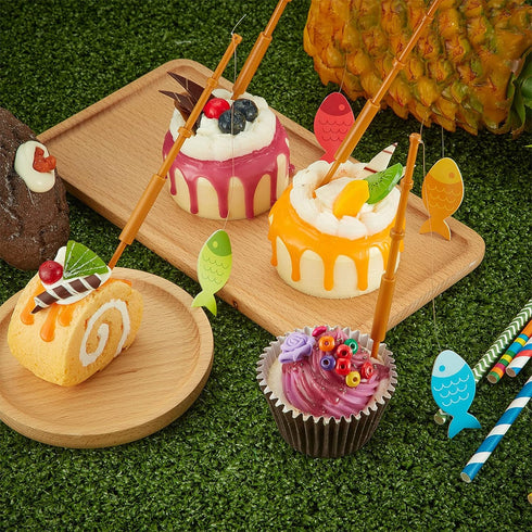 Boao 40 Pieces Mini Fish Pole Decoration, Little Fisherman Fishing Pole Picks, Mini Cupcake Picks for Birthday Party