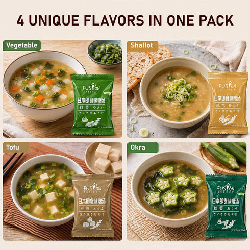 Packets Pack 4 8 Packs, 2 Fusion Select Freeze Dried Miso Soup - Variety with Flavors - Vegetable, Shallot, Tofu & Okra