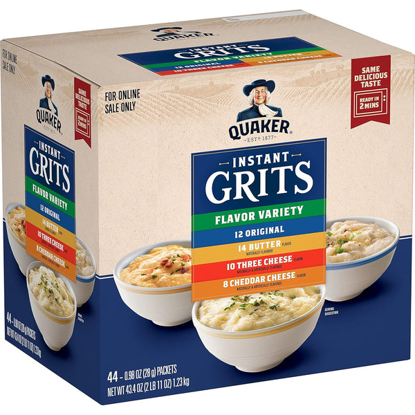 Quaker Instant Grits, 4 Flavor Variety Pack, 0.98oz Packets,44 Count (Pack of