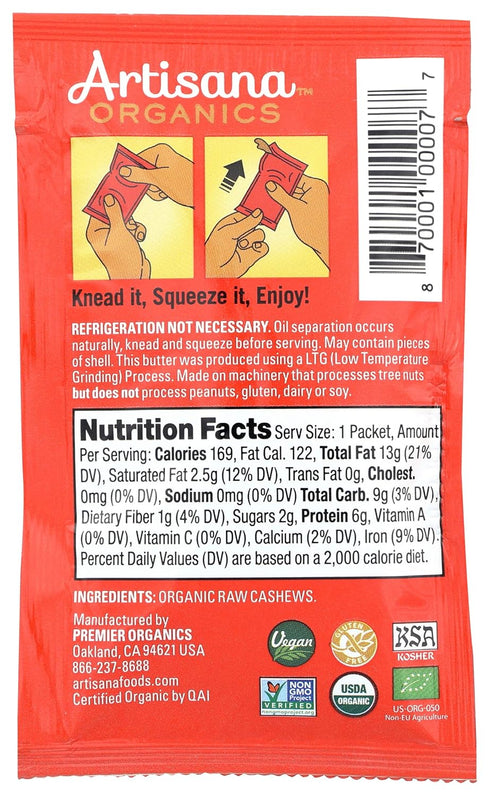 Pack, 1.06 Artisana, Butter Cashew Raw Organic Squeeze Ounce