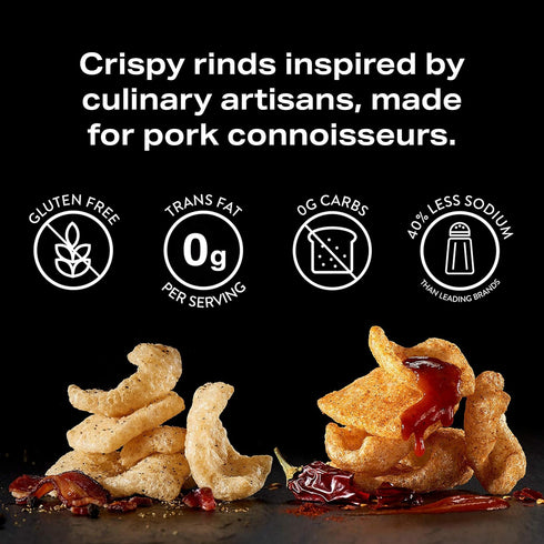 pack, 2 PORQ Artisan Fried Pork Rinds variety BBQ & Zesty Chipotle, Smoky Black Pepper & Sea Salt, and Fine Herbs