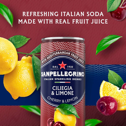 Sanpellegrino 24 Pack Italian Sparkling Drink Ciliegia and Limone, Sparkling Cherry and Lemon Beverage