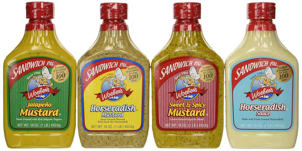 Woeber's Sandwich Pal 4 Flavor Variety Bundle: (1) Horseradish Mustard, (1) Sweet &