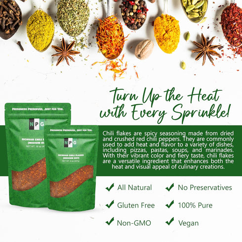 NPG Authentic Sichuan Chili Flakes 8 Ounces, Medium Hot Szechuan Crushed Red Pepper Flakes for Kimchi, Chili Oil