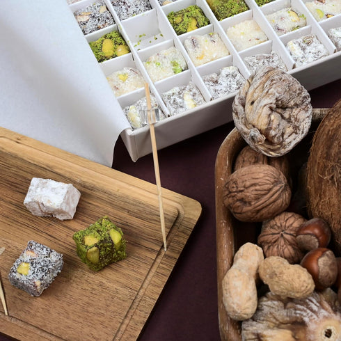 36 Biteyz Nutty Turkish Delight, Vegan Candy Gift Box - Assorted Gourmet Treats with Pistachios, Walnuts, Hazelnuts