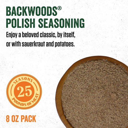25 8 Packet LEM Products Backwoods Polish Fresh Sausage Seasoning, Ideal for Wild Game and Domestic Meat, Seasons Up