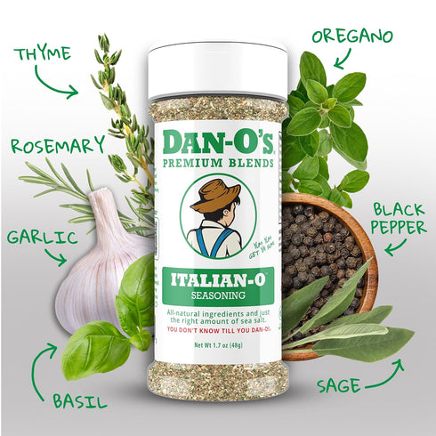 1.7 oz 2 Pack, Dan-O's Italian-O Seasoning, Bottle, Italian Seasoning for Pasta, Pizza, Salad, Veggies and More, Sugar