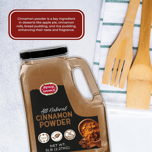 Spicy World 5 LB Cinnamon Powder Jar - Lab Tested for Lead - Ground Cassia Cinnamon Bulk, Great Authentic Spice