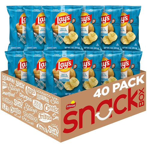 Lay's Salt & Vinegar Flavored Potato Chips, 1 oz Bags, (40 Count)