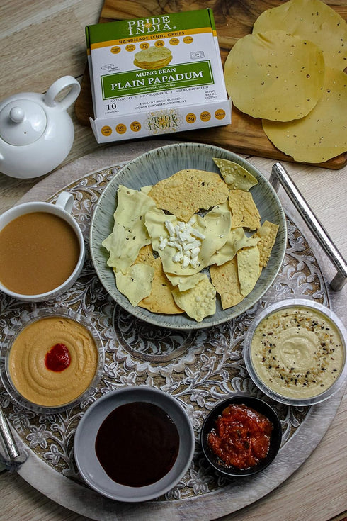 10 count (3.53oz 100gm) Pride Of India - Mung Bean Plain Papadum Lentil Crisp, - - Plant Based Protein Snack