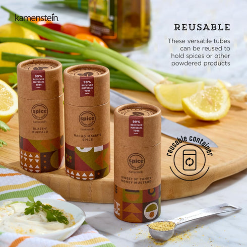 Kamenstein Kraft Paper Spice Tube Set, 99% Recycled Material Packaging with Included Spices for Tailgates
