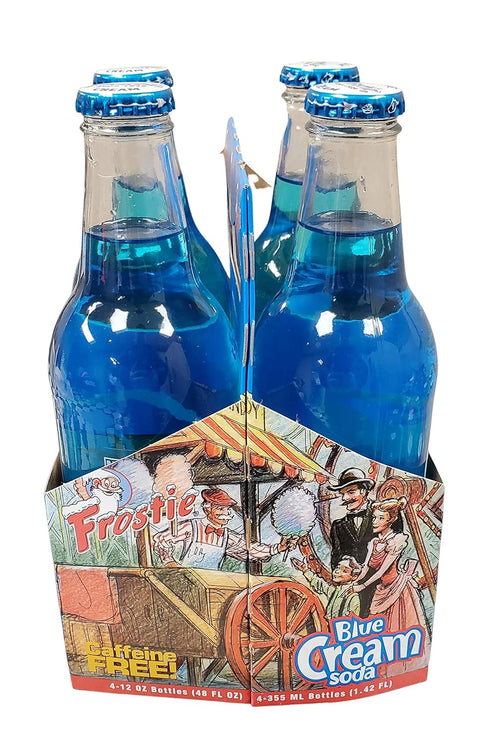 12 4) Frostie Soda ounce Glass Bottles (Blue Cream