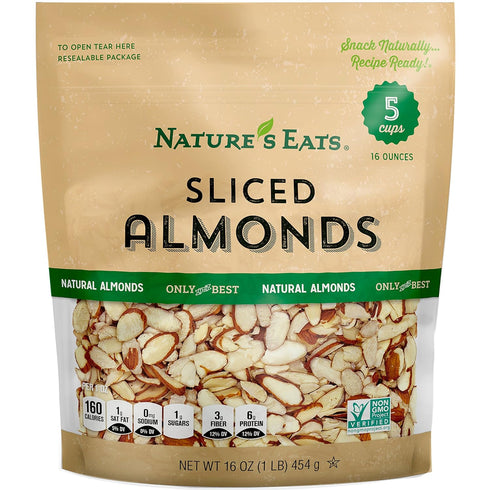 Natures Eats Natural Sliced Almonds - Blanched Thin-Cut Almonds for Baking, Salads,