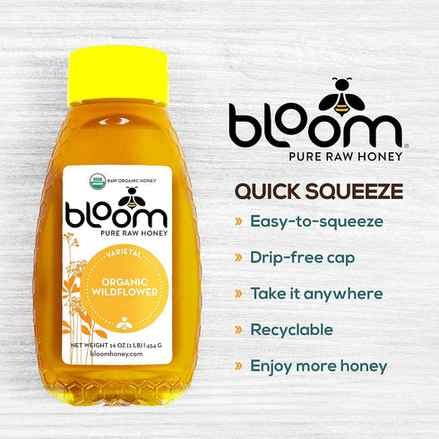 BLOOM PURE RAW HONEY 100% 16oz Bloom Honey Pure Honey Raw Unfiltered and Unpasteurized Raw Honey - Organic Wildflower
