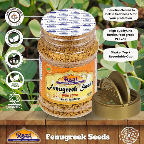 Rani Whole Fenugreek (Methi) Seeds, 5oz (141g) PET Jar, All Natural | Vegan | Gluten Friendly | Non-GMO | Kosher