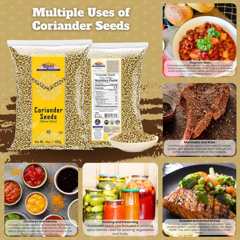 Rani Coriander (Dhania) Seeds Whole, Indian Spice, 14oz (400g) - All Natural, Vegan, Gluten Friendly
