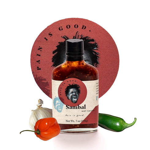 Pain is Good Habanero Sambal Hot Sauce, 7oz Bottle - All Natural, Non-GMO, Gluten-Free, Pack of 1