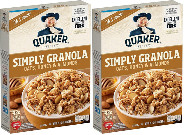 Quaker Simply Granola, Oats, Honey, & Almonds, 24.1oz Box (Pack of 2)