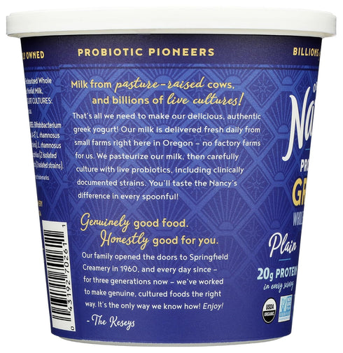 Nancy's Yogurt 24 Nancys Yogurt, Organic Whole Milk Plain Greek Yogurt, Ounce