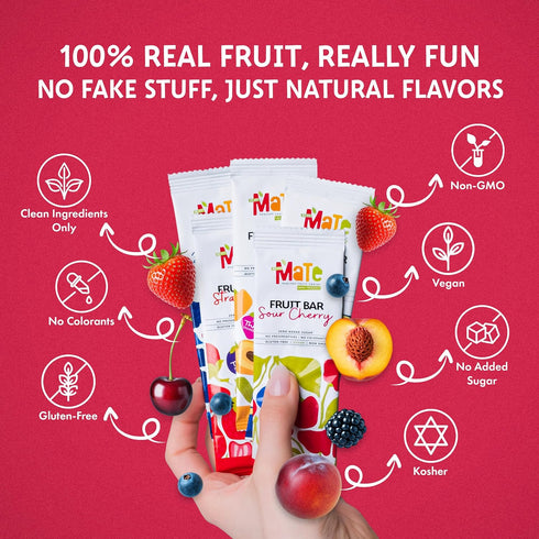 Pack (40 Pack) 100% Mate Fruit Bars Variety - Natural Real Fruit Snacks for Adults and Kids, Healthy Snacks, Fruit