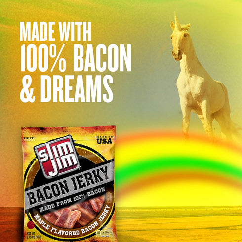 2.75 OZ Slim Jim Bacon Jerky, Maple Flavor Meat Snacks, Easy, On-the-Go School, Work and Travel Snacks, Bag