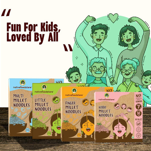 29.63 oz-Pack 4 Nativefoodstore Combo: Finger, Little, Kodo, Multi Millet noodles