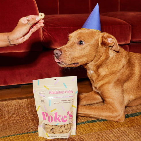 Poke's Birthday Cake Treats for Dogs, Limited Ingredient, Wheat-Free, Peanut Butter & Vanilla Biscuits