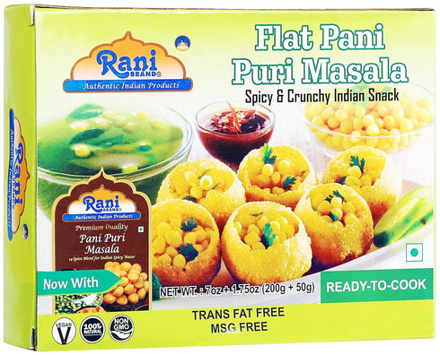 Rani Pani Puri Coins (Uncooked, Microwaveable) 7oz with Pani Puri Masala (14-Spice Blend) 3.5oz, Vegan