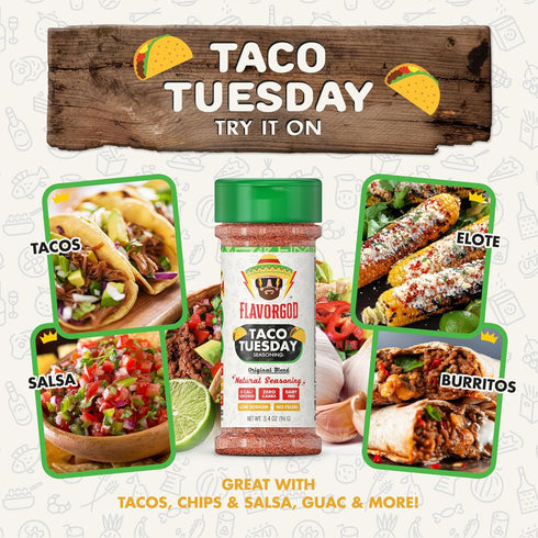 Taco Tuesday Seasoning Mix by Flavor God, Premium All Natural Spice Blend for Grilling Chicken, Beef, Seafood, & More