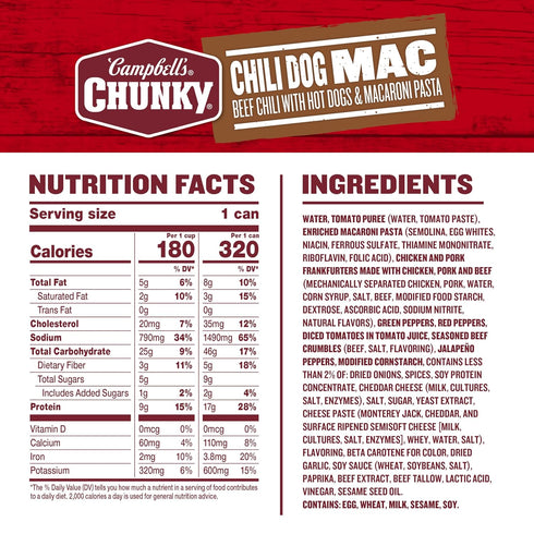 16.3 oz Campbells Chunky Chili Dog Mac Soup, Can