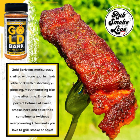 (12 oz) Rub Smoke Love Gold Bark BBQ Rub - All-Purpose Rub and Seasoning for Pork, Chicken and Fish - Perfect