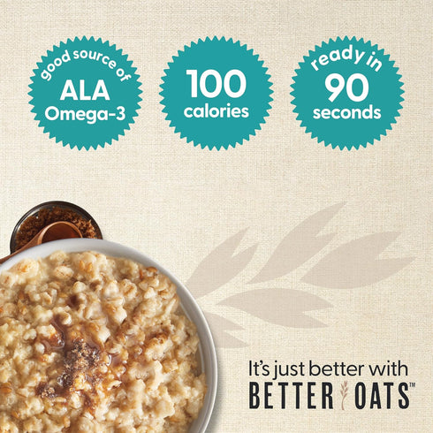 Better Oats 100 Packets, 90 10 (Pack 6) Calorie Cinnamon Roll Oatmeal Flax Seed and Whole Grain Breakfast, Cooks