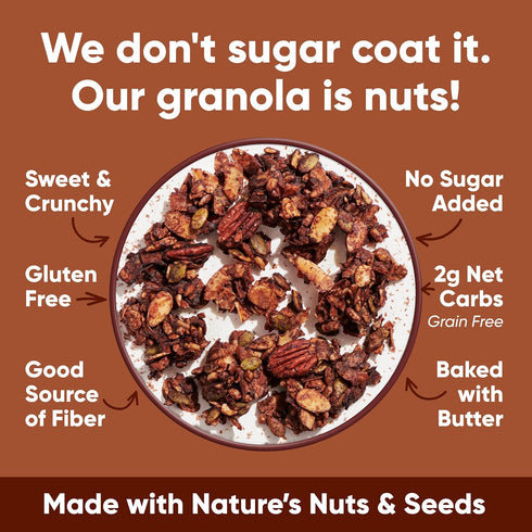 8 oz. 3 Count NuTrail Nut Granola Cereal, Dark Chocolate, No Sugar Added, Keto, Low Carb, Gluten Free, Grain Free