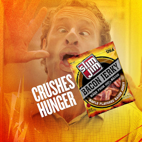 2.75 OZ Slim Jim Bacon Jerky, Maple Flavor Meat Snacks, Easy, On-the-Go School, Work and Travel Snacks, Bag