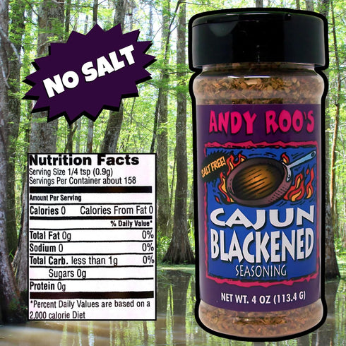 Andy Roo's Cajun Blackened Seasoning, 4 Ounce Shaker, Salt-Free Blend