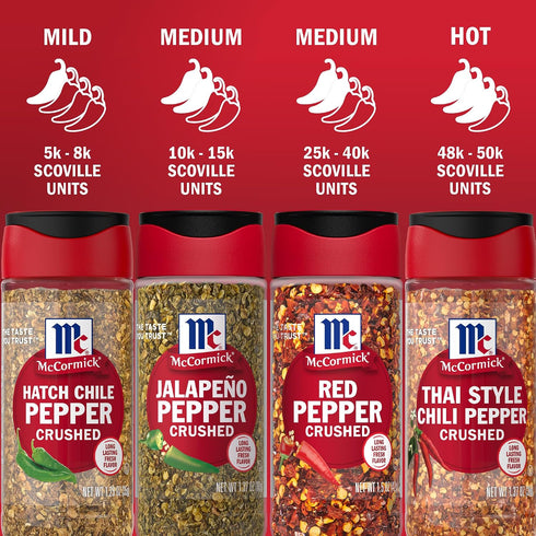 1.25 oz (Pack 6) McCormick Hatch Chile Pepper, Crushed, Balanced, Smoky, Sweet Heat, For Salsa, Tacos, Enchiladas