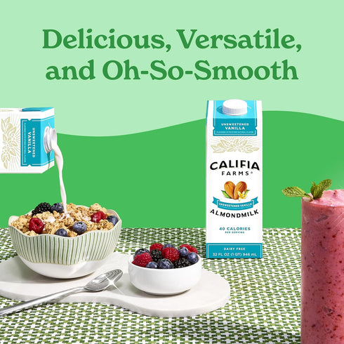 32 Oz, Califia Farms - Unsweetened Vanilla Almond Milk, Dairy Free, Vegan, Plant Based, Keto, Shelf Stable, Vegan