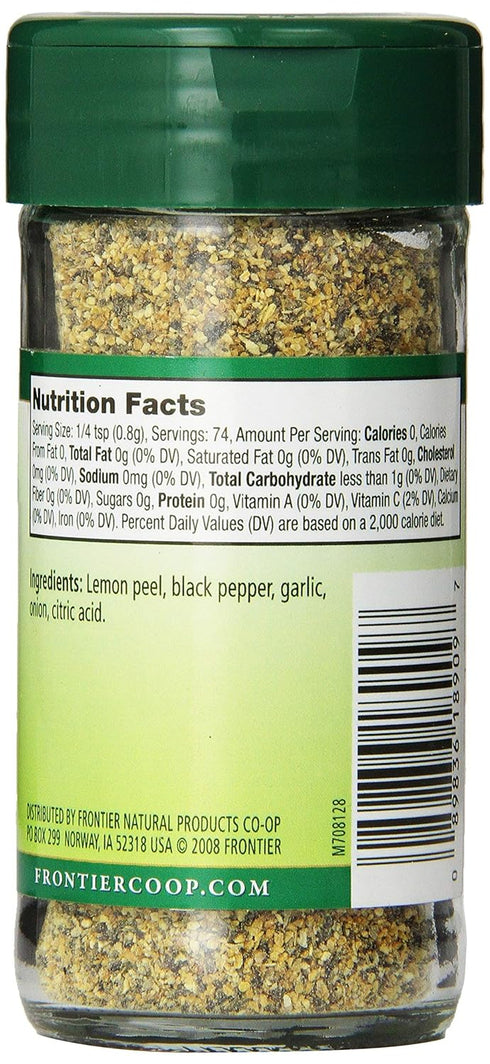 Frontier Seasoning Blends, Salt-Free Lemon Pepper, 2.08-Ounce Bottle